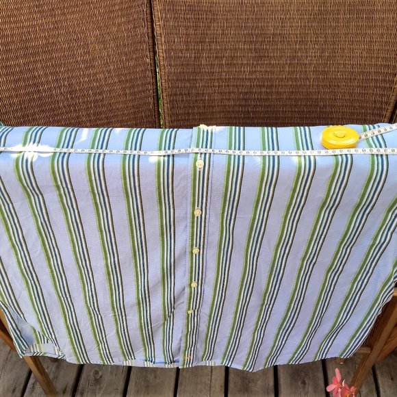 classic timeless blues green white stripe banker's dress shirt - Picture 6 of 9